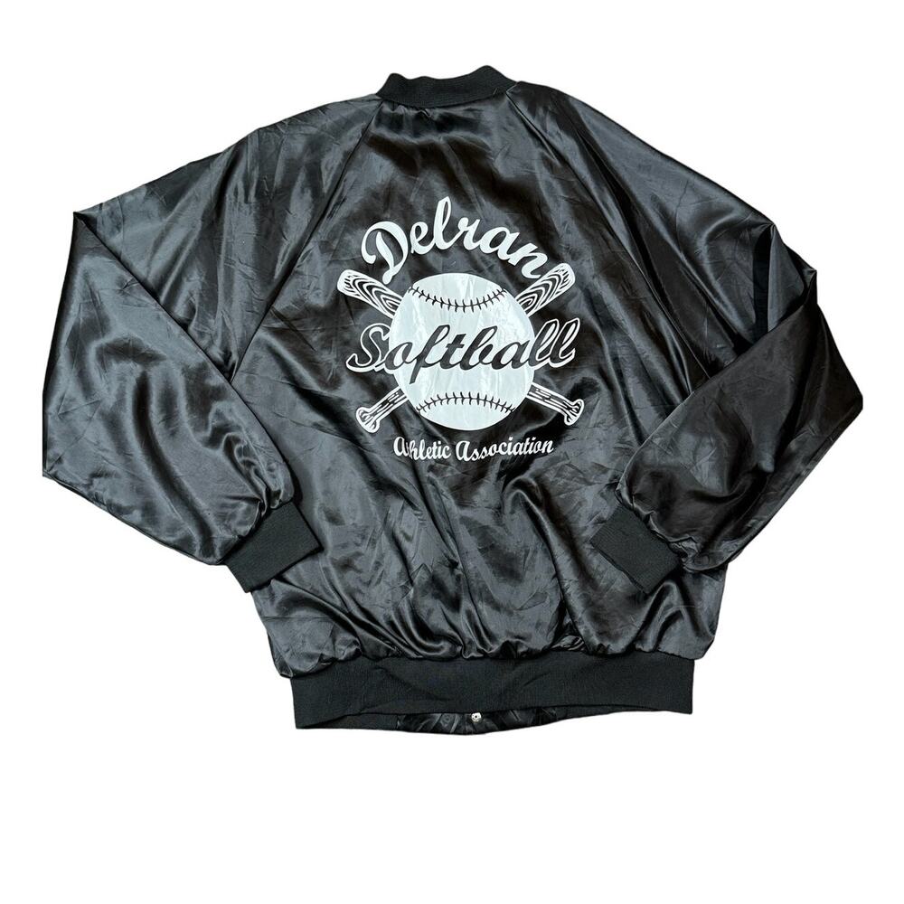 Vintage Delran Softball Satin Jacket, Embroidered "Mindy", Cardinal XL